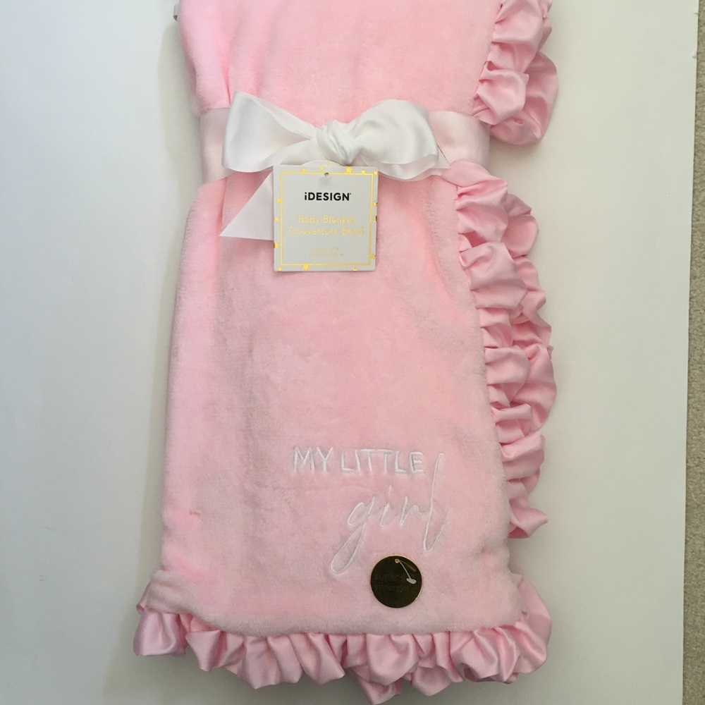 iDesign Baby Blanket Pink with Ruffle Embroidered “My Little Girl” Baby Gift NWT